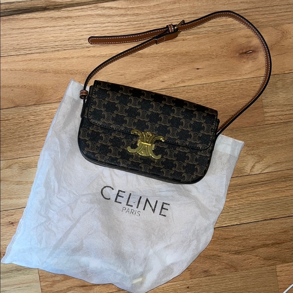 NEW Celine Logo Brown & Gold Leather Bag, Additional Adjustable strap included